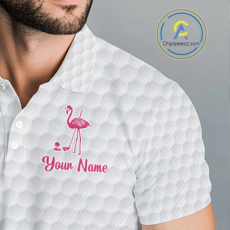 Funny Pink Flamingo Golf polo shirt for men custom tropical monstera leaf pattern golf shirts NQS11713