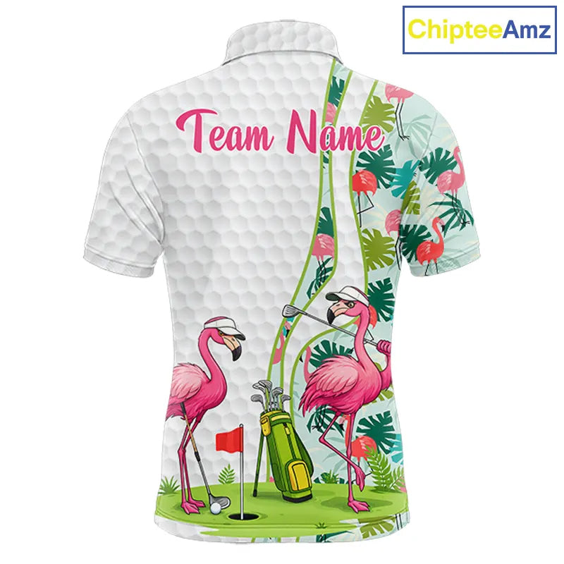 Funny Pink Flamingo Golf polo shirt for men custom tropical monstera leaf pattern golf shirts NQS11713