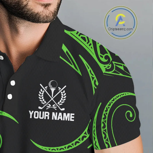 Black and Green Tribal Pattern Golf Ball Mens Golf Polo Shirts custom unique mens golf apparel NQS9820