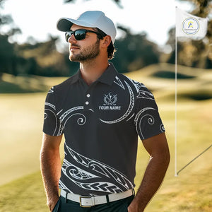 Black and White Tribal Pattern Golf Ball Mens Golf Polo Shirts custom unique mens golf apparel NQS9821