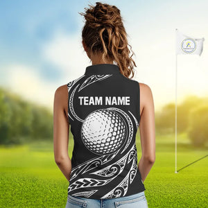 Black and White Tribal Pattern Golf Ball Women Sleeveless Polo Shirt custom unique ladies golf apparel NQS9821