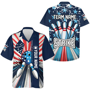 Personalized American Flag Retro Bowling hawaiian shirts, Patriotic Bowling Team Jersey NQS7730