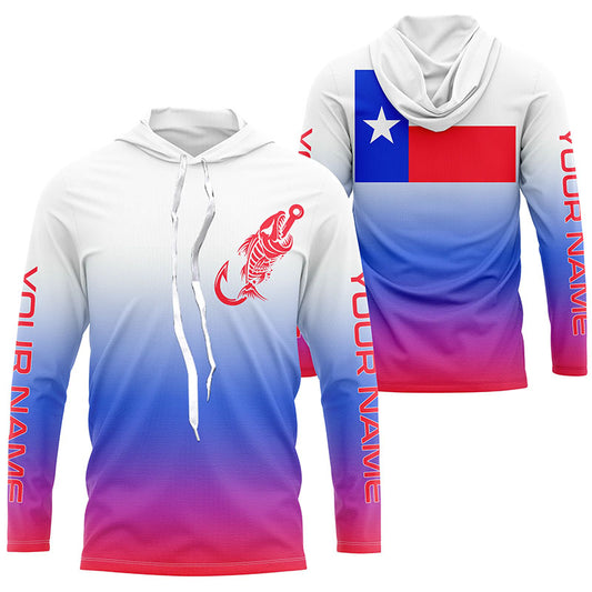 Red, white and blue Texas flag fish hook skull fishing Custom long sleeve performance Fishing jerseys NQS6060