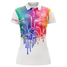 Load image into Gallery viewer, Watercolor white Womens golf polo shirts custom golf clubs golf attire for women, golfer gifts NQS6069