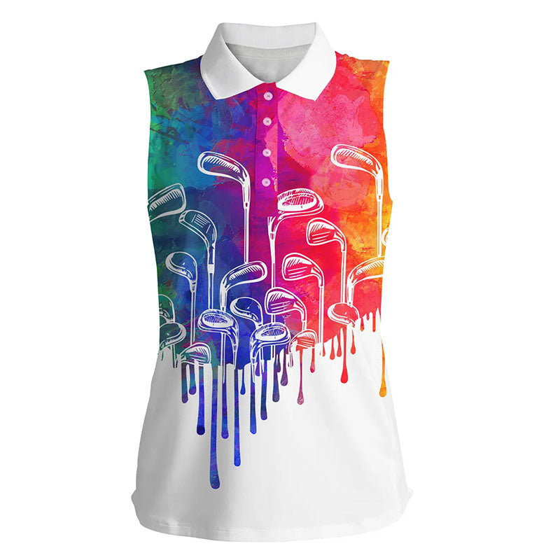 Watercolor white Women sleeveless polo shirt golf clubs golf clothing for women, golfer gifts NQS6069