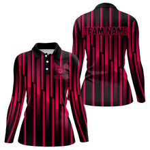 Load image into Gallery viewer, Black and Pink neon light pattern Bowling Polo, Quarter Zip Shirt For Women Custom Team Bowling Jersey NQS9106