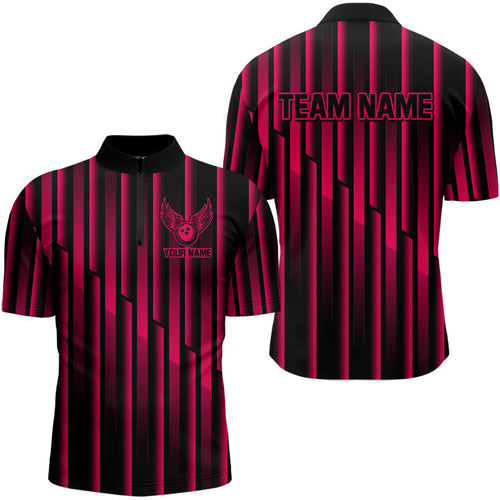 Black and Pink neon lights pattern Bowling Polo, Quarter Zip Shirt For Men Custom Team Bowling Jersey NQS9106