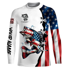 Load image into Gallery viewer, Largemouth bass fishing American flag UV protection Customize long sleeves fishing shirts NQS1561