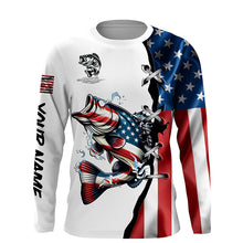 Load image into Gallery viewer, Largemouth bass fishing American flag UV protection Customize long sleeves fishing shirts NQS1561