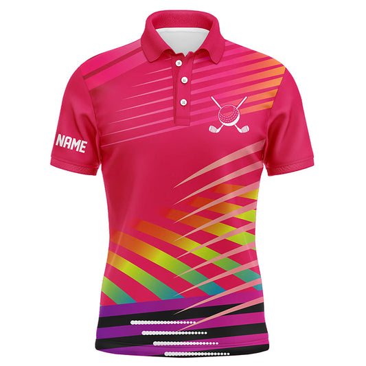 Pink Mens Golf Polo Shirts Custom Name Golf Shirts For Men, Personalized Golf Gifts NQS7734