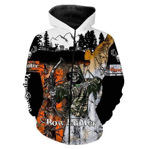 Bow Hunter Skull Orange and white tree Camo Deer Hunting Customize name 3D All over print shirts NQS666