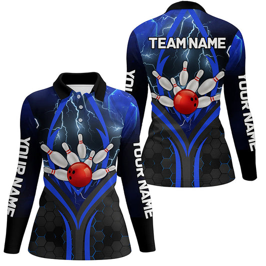 Blue Lightning Thunder Custom Bowling Team Shirts Women Bowling League Jerseys Bowler Outfit NQS8416