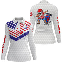 Load image into Gallery viewer, Funny Christmas Womens golf polo shirts custom American flag Santa Golfer gifts NQS6514