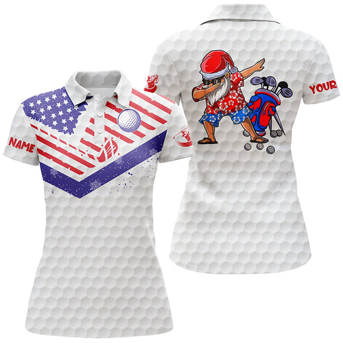 Funny Christmas Womens golf polo shirts custom American flag Santa Golfer gifts NQS6514