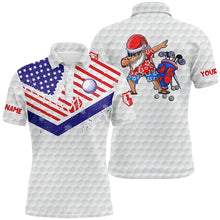 Load image into Gallery viewer, Funny Christmas Mens golf polo shirt custom American flag Santa Golfer patriotic golf gifts NQS6514