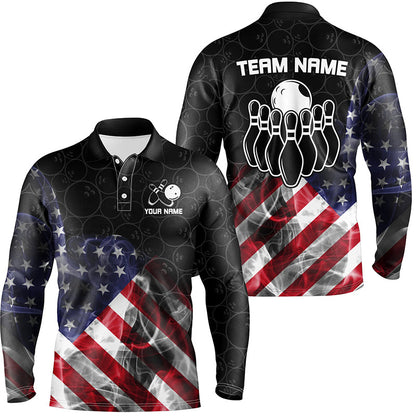 Smoke American Flag Black Camo Custom Bowling Shirts For Men Patriotic Bowling Team League Jerseys NQS8422