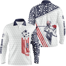 Load image into Gallery viewer, White American flag golf polo shirt personalized patriotic golf gifts NQS3419