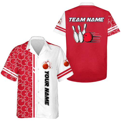 Bowling hawaiian shirts Custom white and red camo vintage bowling button up shirts, gift for Bowler NQS8177