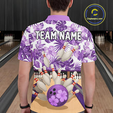 Load image into Gallery viewer, Purple tropical flower Bowling Polo, Quarter Zip Shirts For Men Custom bowling team jersey NQS10989