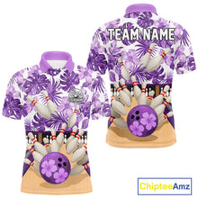 Load image into Gallery viewer, Purple tropical flower Bowling Polo, Quarter Zip Shirts For Men Custom bowling team jersey NQS10989