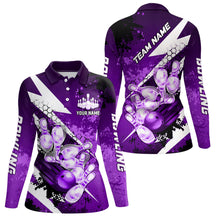 Load image into Gallery viewer, Purple grunge lightning Bowling Polo, Quarter Zip shirt For Women Custom Team Bowling Jerseys NQS8661