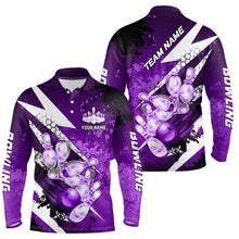 Load image into Gallery viewer, Purple grunge lightning Bowling Polo, Quarter Zip shirt For Men Custom Team Bowling Jersey NQS8661