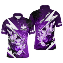 Load image into Gallery viewer, Purple grunge lightning Bowling Polo, Quarter Zip shirt For Men Custom Team Bowling Jersey NQS8661
