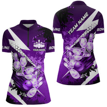 Load image into Gallery viewer, Purple grunge lightning Bowling Polo, Quarter Zip shirt For Women Custom Team Bowling Jerseys NQS8661