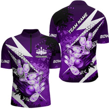 Load image into Gallery viewer, Purple grunge lightning Bowling Polo, Quarter Zip shirt For Men Custom Team Bowling Jersey NQS8661