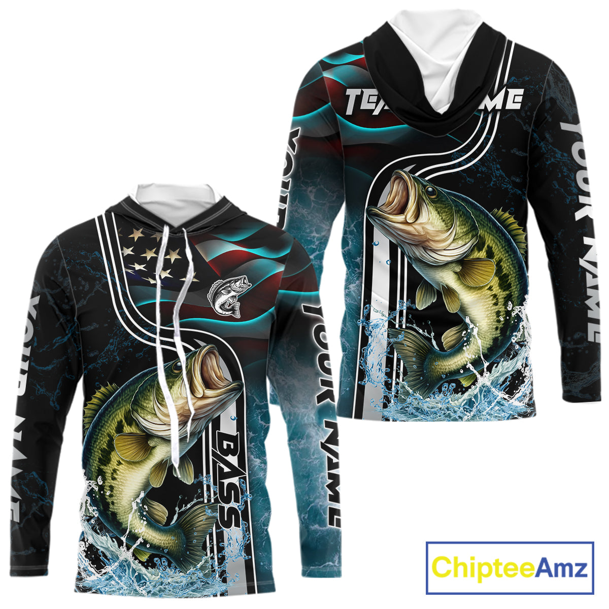 Largemouth Bass fishing US Flag customize performance Fishing shirts, patriotic Bass fishing jerseys NQS11601
