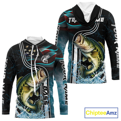 Largemouth Bass fishing US Flag customize performance Fishing shirts, patriotic Bass fishing jerseys NQS11601