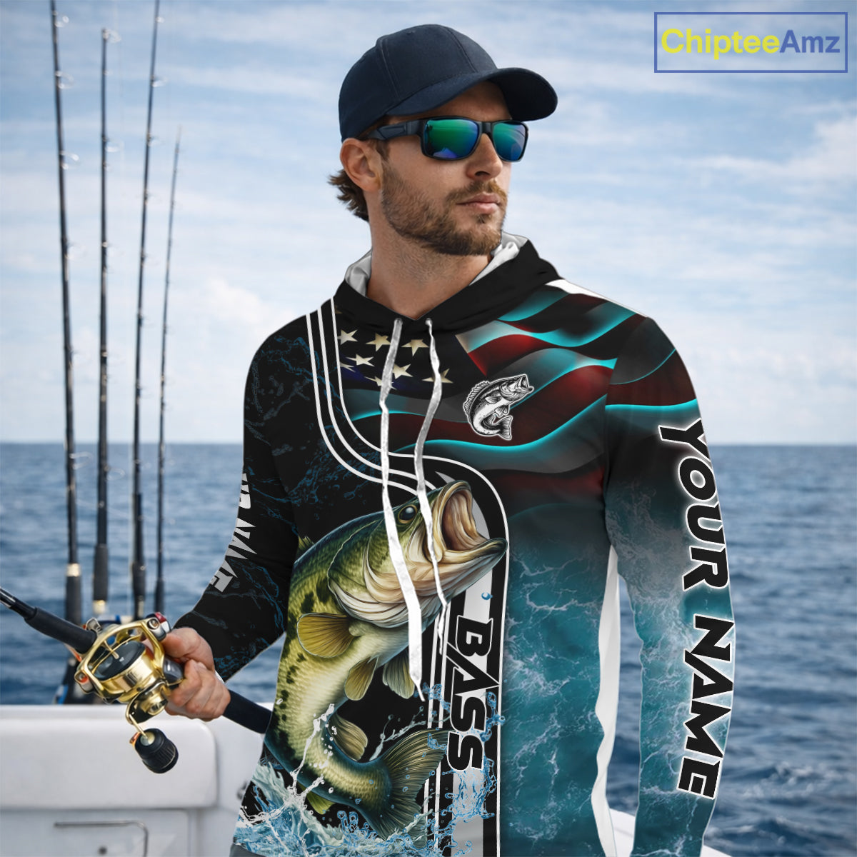 Largemouth Bass fishing US Flag customize performance Fishing shirts, patriotic Bass fishing jerseys NQS11601