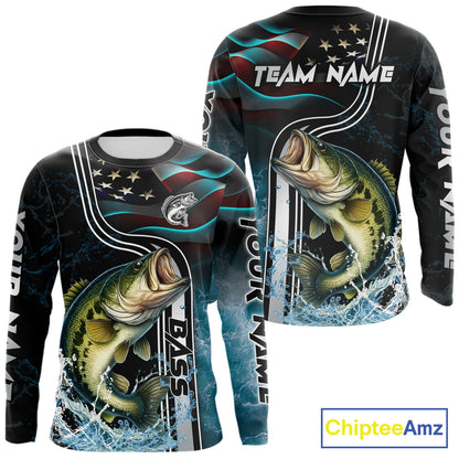 Largemouth Bass fishing US Flag customize performance Fishing shirts, patriotic Bass fishing jerseys NQS11601