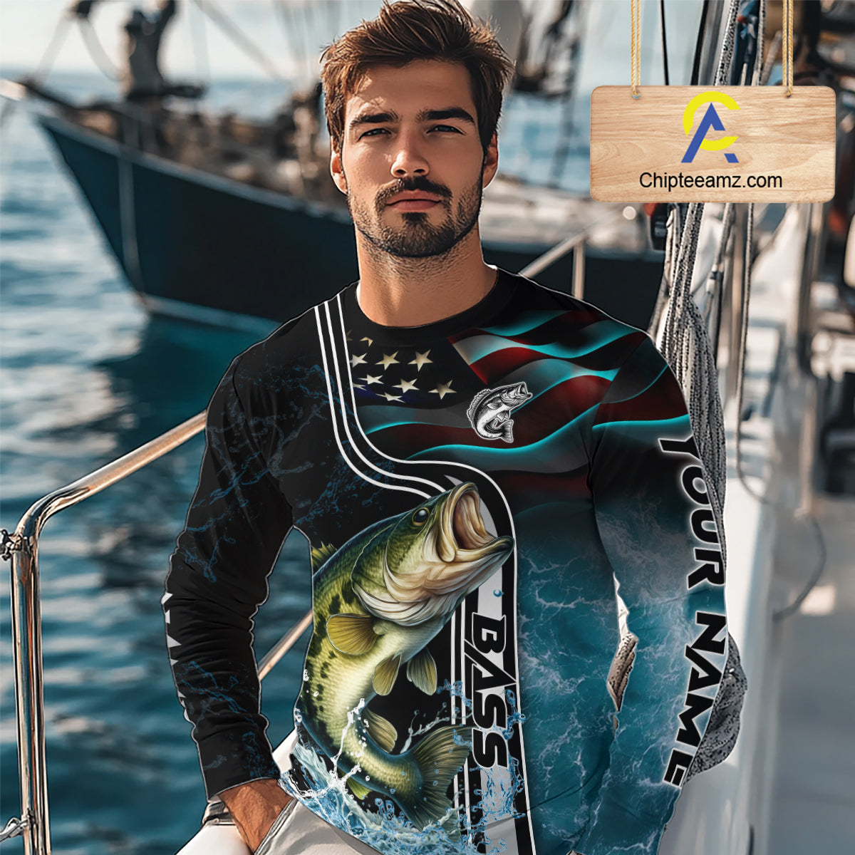 Largemouth Bass fishing US Flag customize performance Fishing shirts, patriotic Bass fishing jerseys NQS11601