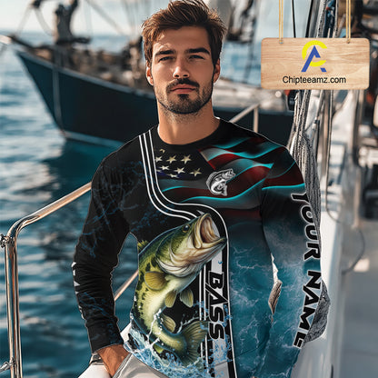 Largemouth Bass fishing US Flag customize performance Fishing shirts, patriotic Bass fishing jerseys NQS11601