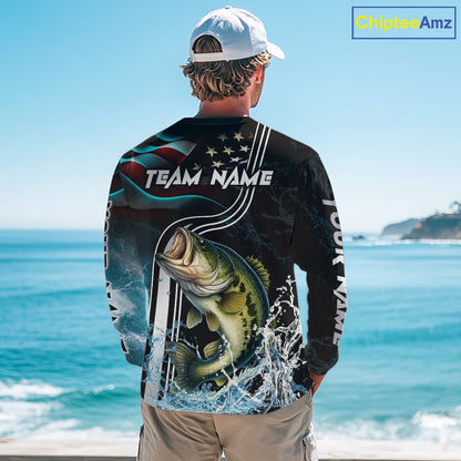 Largemouth Bass fishing US Flag customize performance Fishing shirts, patriotic Bass fishing jerseys NQS11601