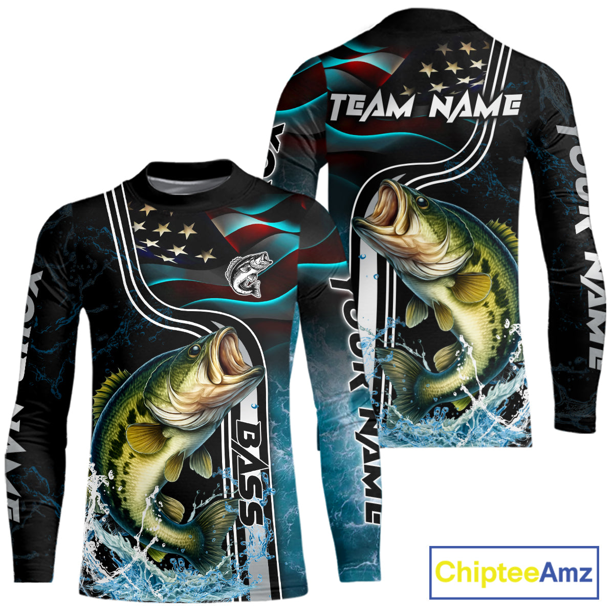 Largemouth Bass fishing US Flag customize performance Fishing shirts, patriotic Bass fishing jerseys NQS11601