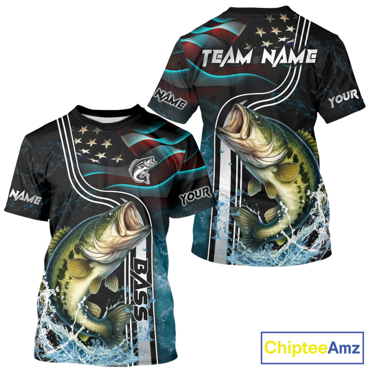 Largemouth Bass fishing US Flag customize performance Fishing shirts, patriotic Bass fishing jerseys NQS11601