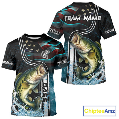Largemouth Bass fishing US Flag customize performance Fishing shirts, patriotic Bass fishing jerseys NQS11601