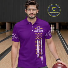 Load image into Gallery viewer, Yellow and Purple Retro American Flag Bowling Shirts For Men Custom Patriotic Bowling Team Jerseys NQS11213