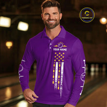 Load image into Gallery viewer, Yellow and Purple Retro American Flag Bowling Shirts For Men Custom Patriotic Bowling Team Jerseys NQS11213