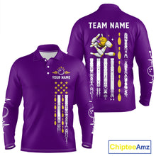 Load image into Gallery viewer, Yellow and Purple Retro American Flag Bowling Shirts For Men Custom Patriotic Bowling Team Jerseys NQS11213