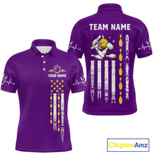 Load image into Gallery viewer, Yellow and Purple Retro American Flag Bowling Shirts For Men Custom Patriotic Bowling Team Jerseys NQS11213