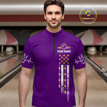 Load image into Gallery viewer, Yellow and Purple Retro American Flag Bowling Shirts For Men Custom Patriotic Bowling Team Jerseys NQS11213