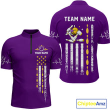 Load image into Gallery viewer, Yellow and Purple Retro American Flag Bowling Shirts For Men Custom Patriotic Bowling Team Jerseys NQS11213