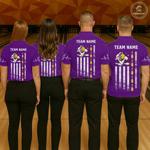 Load image into Gallery viewer, Yellow and Purple Retro American Flag Bowling Shirts For Men Custom Patriotic Bowling Team Jerseys NQS11213