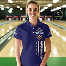 Load image into Gallery viewer, Yellow and Navy Blue Retro American Flag Bowling Shirt For Women Custom Patriotic Bowling Team Jersey NQS11214