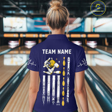 Load image into Gallery viewer, Yellow and Navy Blue Retro American Flag Bowling Shirt For Women Custom Patriotic Bowling Team Jersey NQS11214