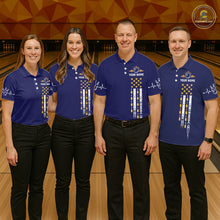 Load image into Gallery viewer, Yellow and Navy Blue Retro American Flag Bowling Shirt For Women Custom Patriotic Bowling Team Jersey NQS11214