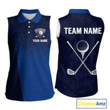 Load image into Gallery viewer, Blue Pattern Women sleeveless polo shirt custom Team name golf outfit for ladies, unique golf gifts NQS9874